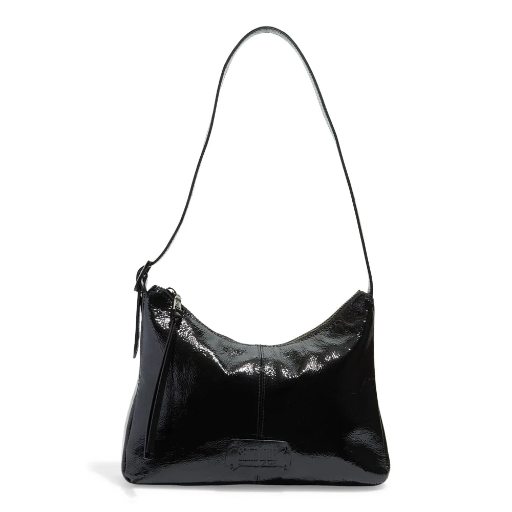 Bolsa Couro Verniz Preta Alça De Ombro - vista 1 de 3