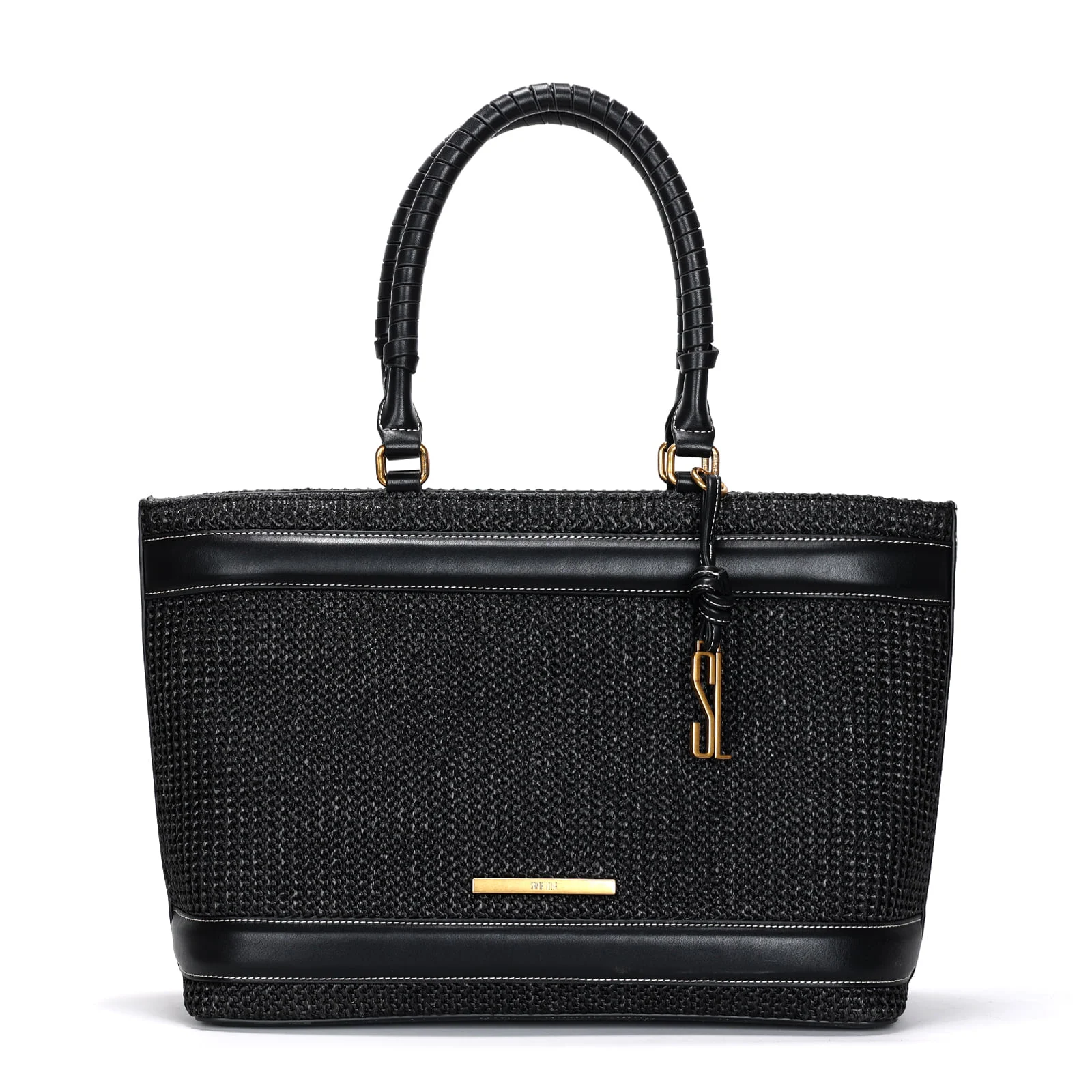 Bolsa Shopper Preta Palha Tramado Grande - vista 1 de 3