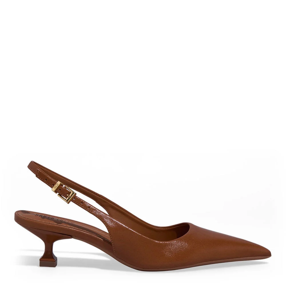Scarpin Slingback Couro Soft Salto Baixo Taça Caramelo - vista 1 de 3