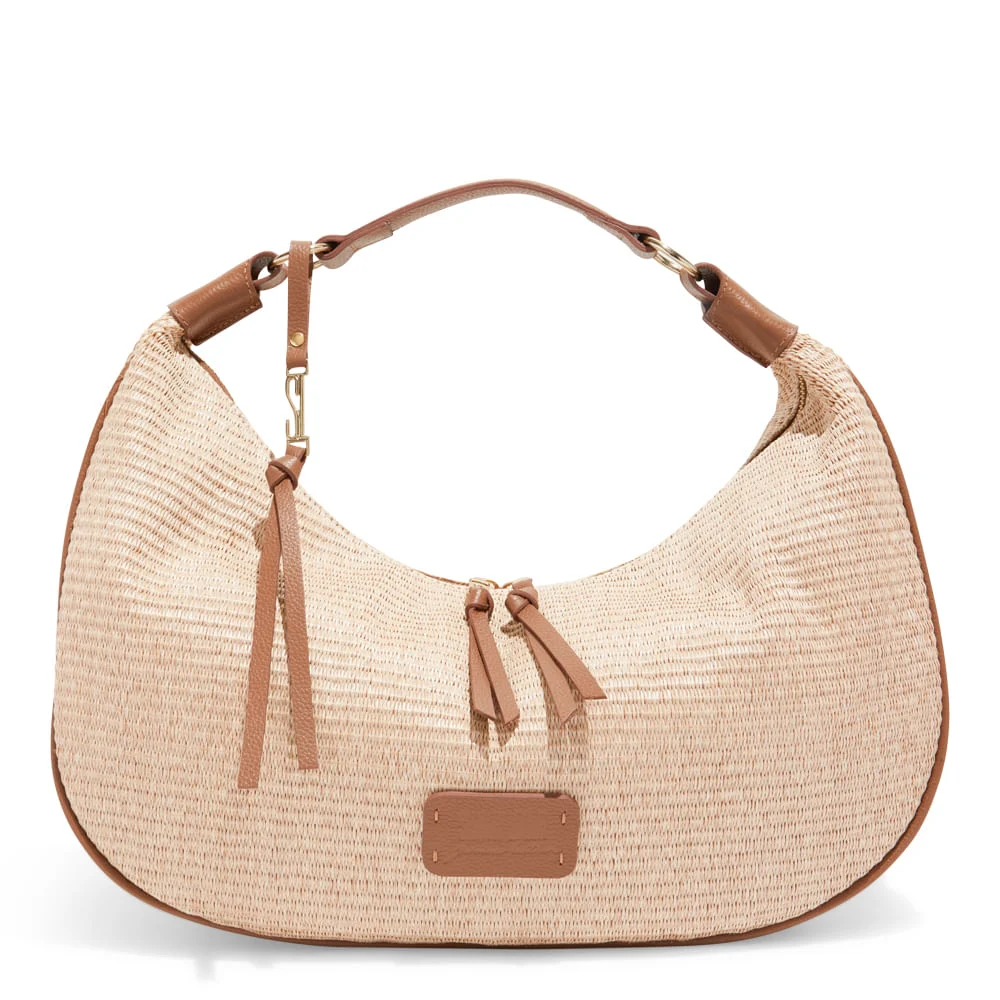 Bolsa Marrom Palha Tramado Grande Meia Lua - vista 1 de 3