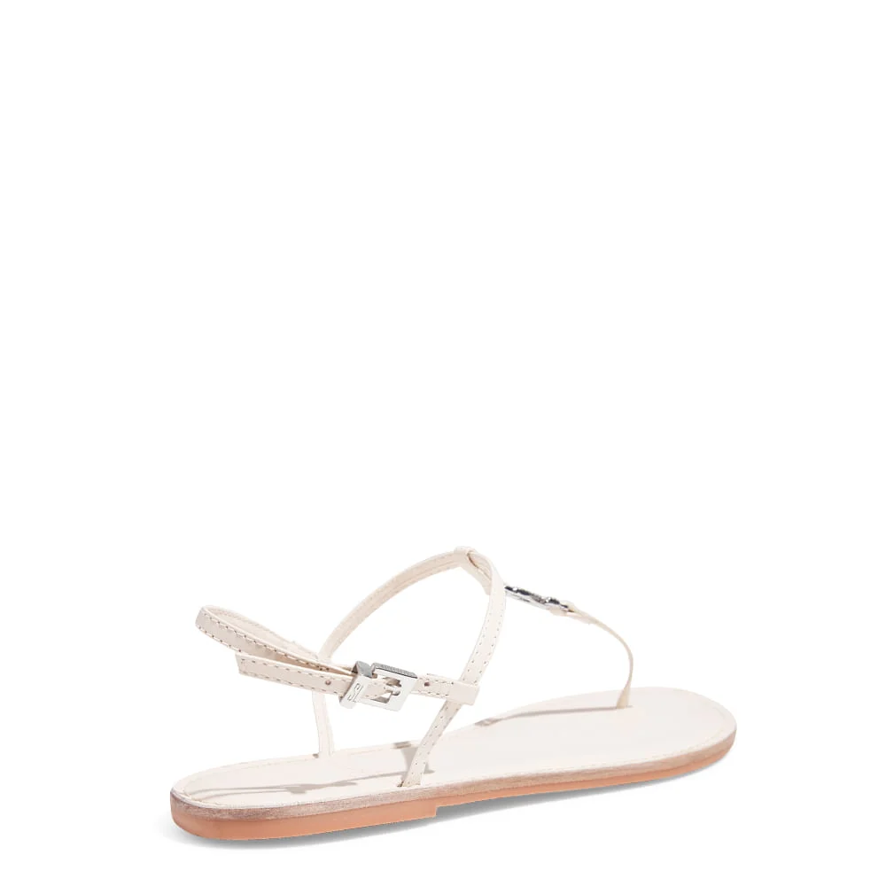 Rasteira Couro Nobre Tiras Finas Bico Redondo Off White - vista 3 de 4