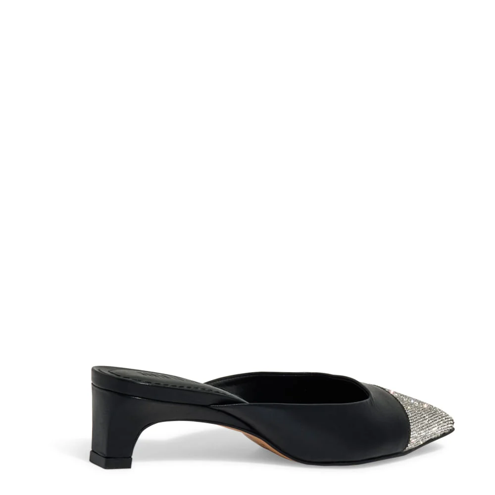 Mule Couro Confort Brilhos Strass Salto Baixo Preto - vista 3 de 3