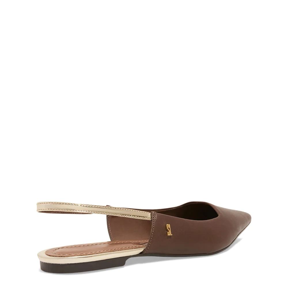 Sapatilha Slingback Couro Confort Marrom Chocolate Bico Fino - vista 4 de 4