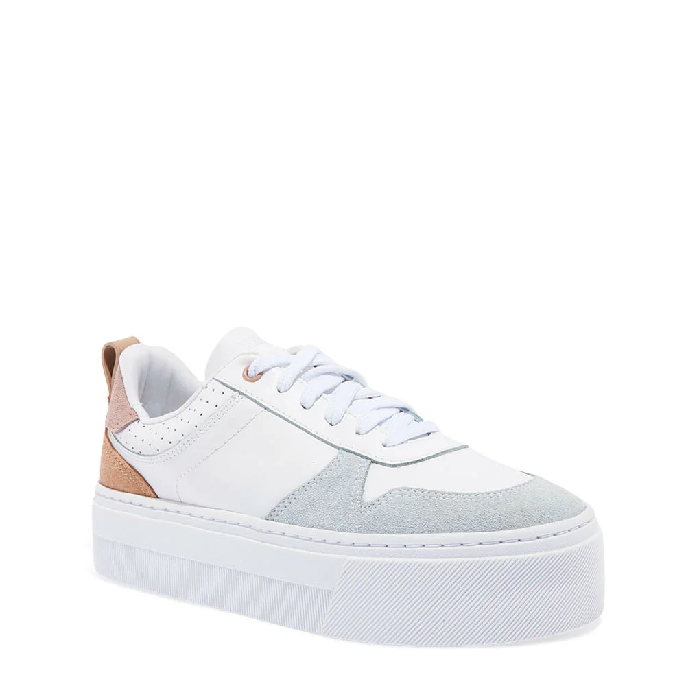 Tênis Plataforma Couro Camurça Branco Multicolor - vista 2 de 4