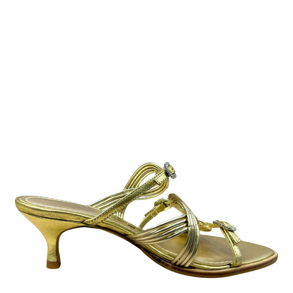 Mule Couro Metalizado Dourado Salto Baixo Fino - vista 1 de 3