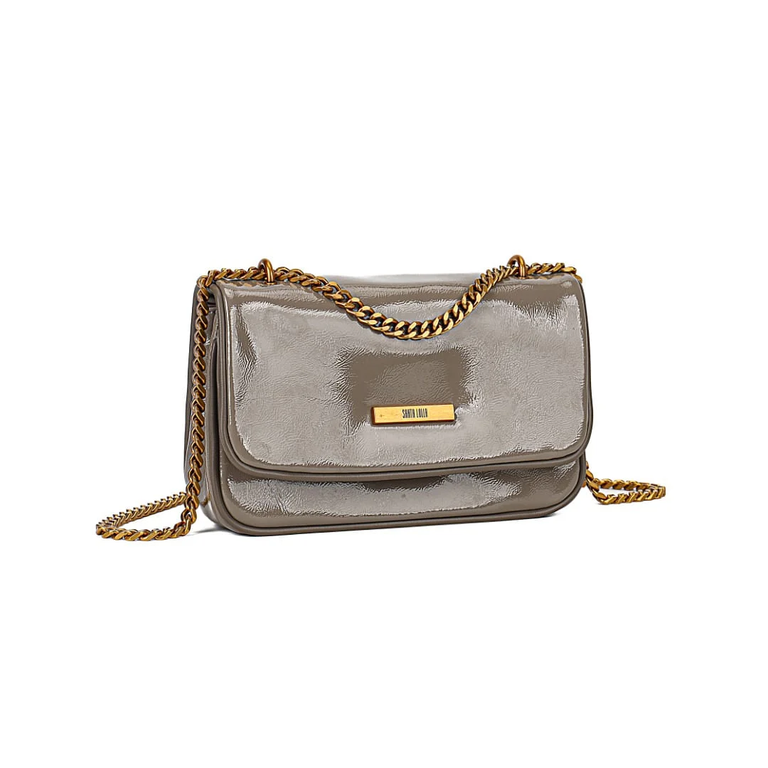 Bolsa Pequena Envernizada Glossy Cinza Stone Alça Corrente - vista 2 de 7