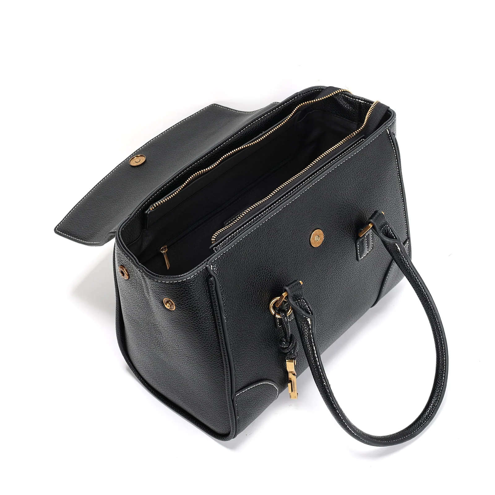 Bolsa Tote Floater Preta Pespontos Alça De Mão - vista 3 de 3
