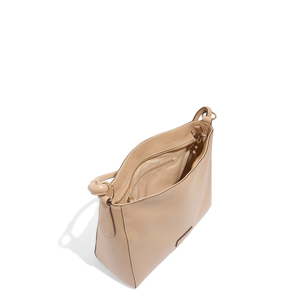 Bolsa Média Couro Floater Alça De Mão Bege - vista 3 de 3