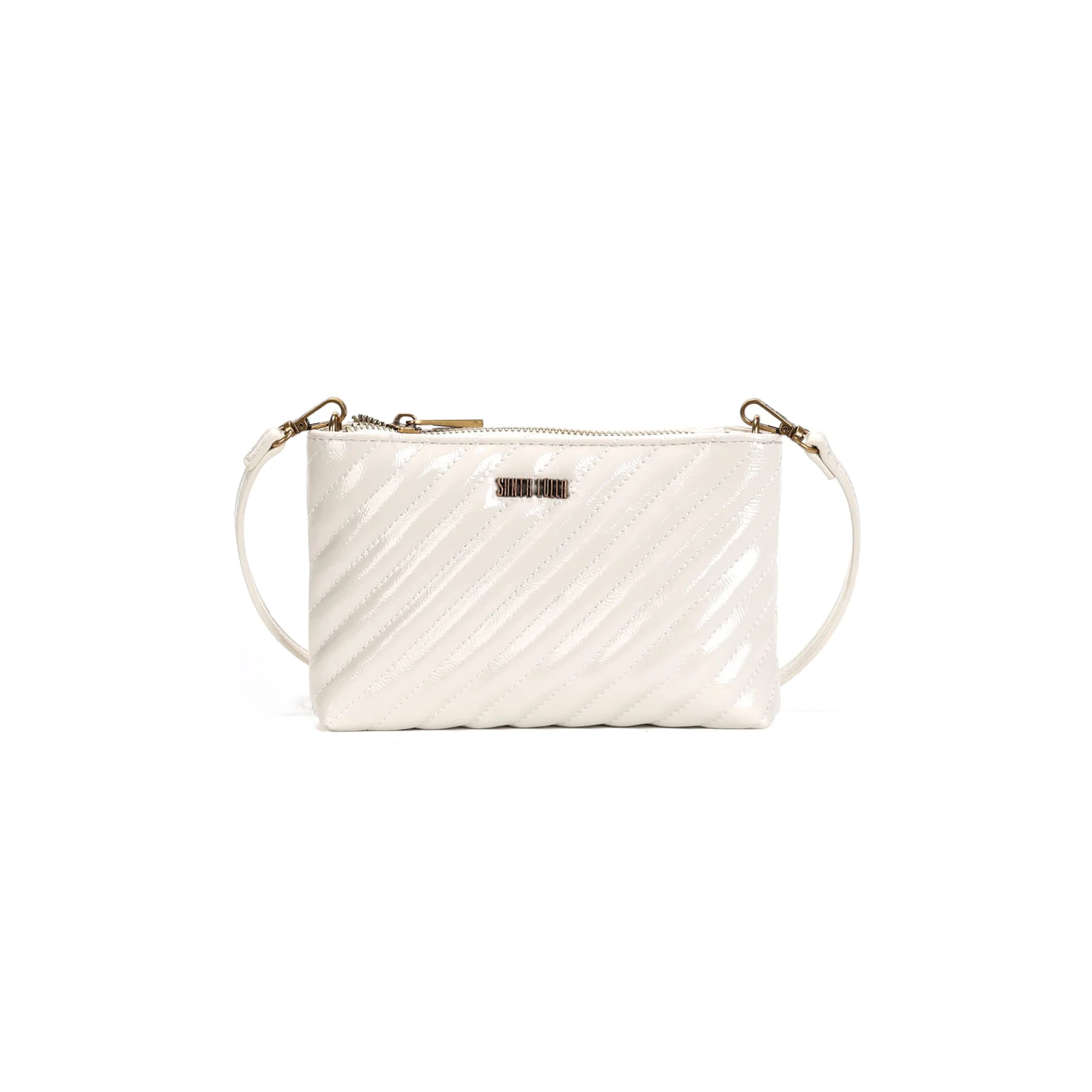 Bolsa Pequena Verniz Glossy Off White Alça Transversal - vista 1 de 3