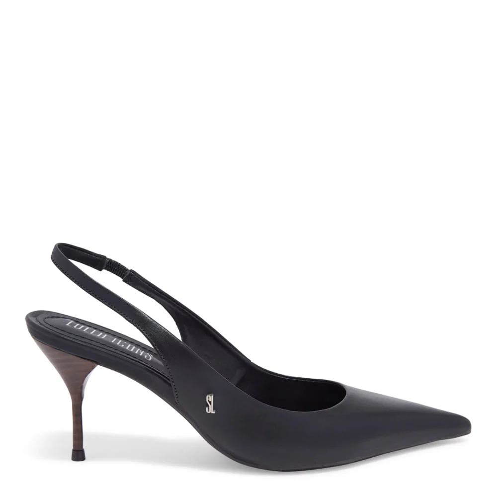 Scarpin Slingback Couro Confort Salto Fino Preto - vista 1 de 3